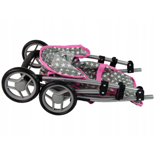 LEAN Toys Puppenwagen, grau mit weißen Sternen und rosa Besatz