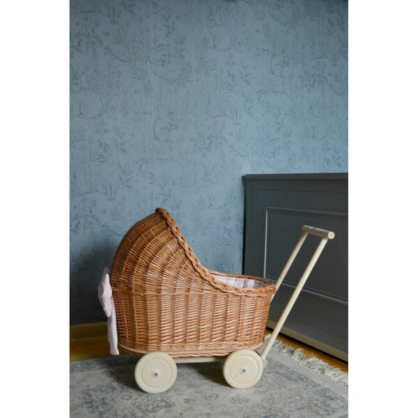 Puppenwagen aus Naturgeflecht mit Netz Royal Pastels, 70 cm