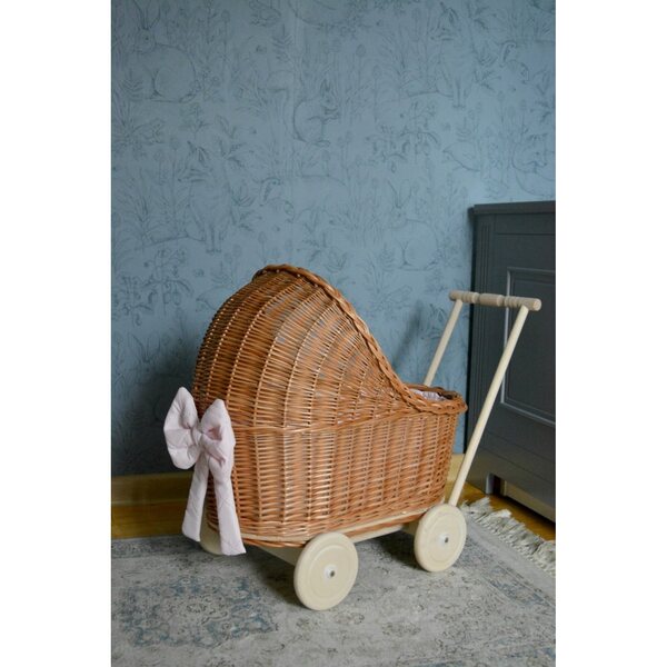 Puppenwagen aus Naturgeflecht mit Netz Royal Pastels, 70 cm