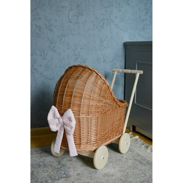 Puppenwagen aus Naturgeflecht mit Netz Royal Pastels, 70 cm