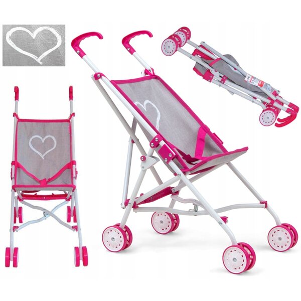 Faltbarer Milly Mally Julia Pink Puppenwagen, rosa Farbe für Kinder ab 3 Jahren