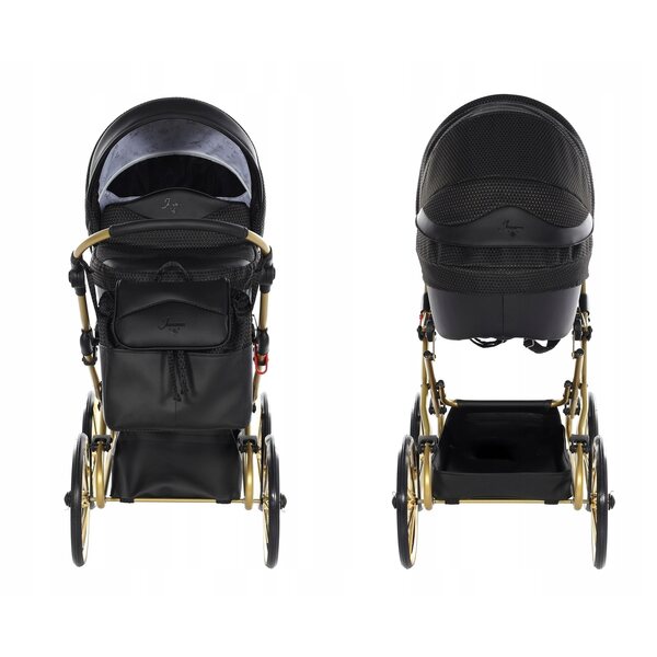 TAKO JUNAMA Dolce MINI Puppenwagen, Schwarz und Gold, Kunstleder, große Räder