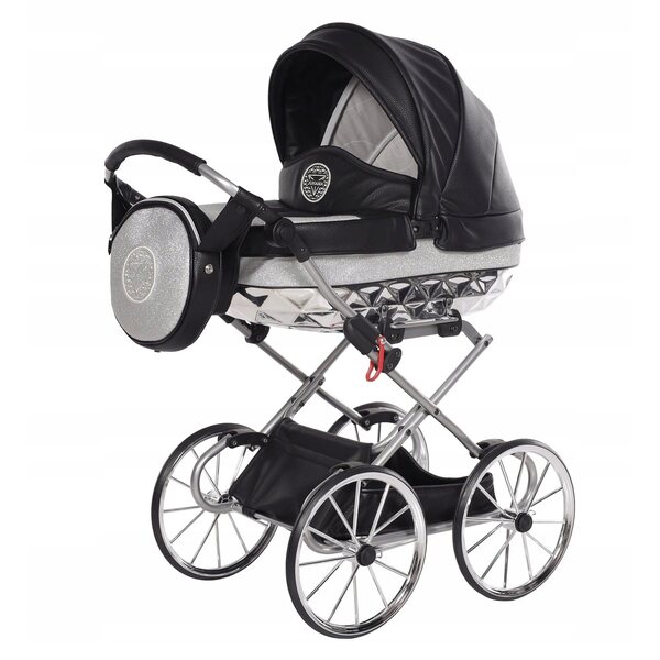 Puppenwagen Profondo Tako Glitzer Handarbeit Schwarz-Silber