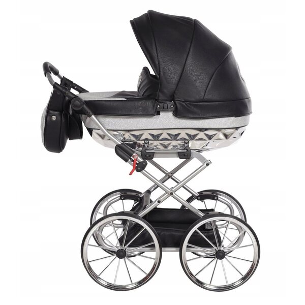 Puppenwagen Profondo Tako Glitzer Handarbeit Schwarz-Silber