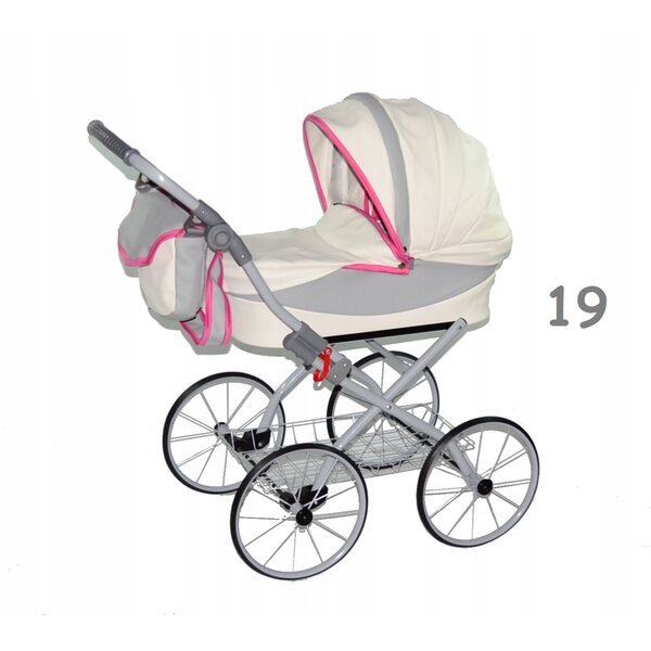 Passeggino per bambole in eco-pelle regolabile e stabile con ruote grandi 27 cm