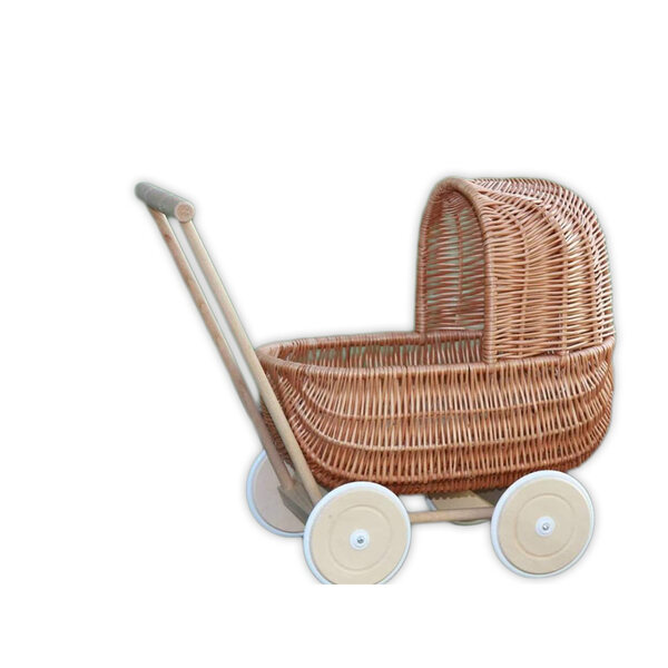 Passeggino per bambole in vimini naturale retrò: un giocattolo ecologico per bambini
