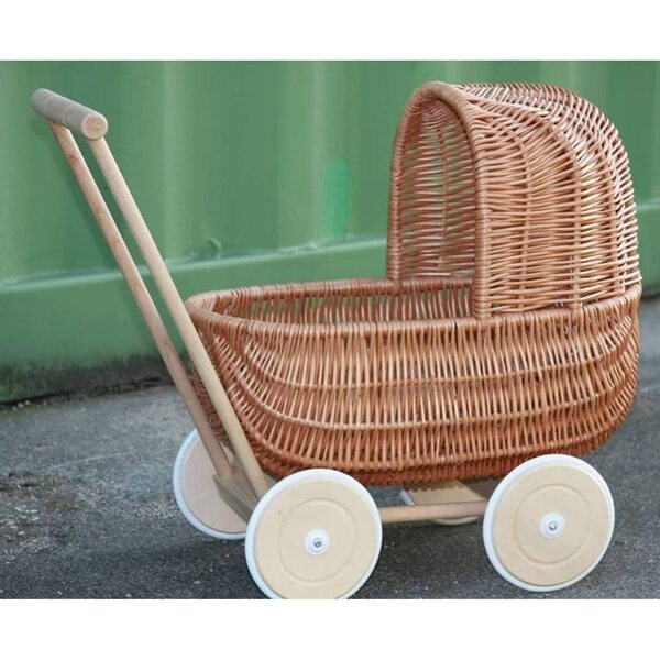 Passeggino per bambole in vimini naturale retrò: un giocattolo ecologico per bambini