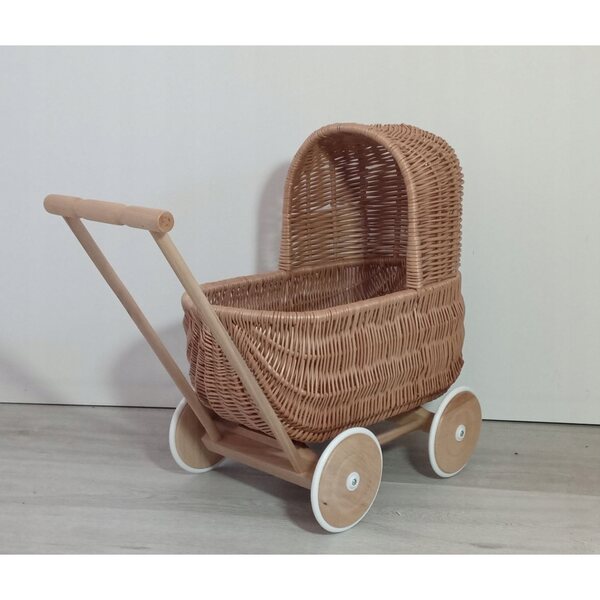 Passeggino per bambole in vimini naturale retrò: un giocattolo ecologico per bambini