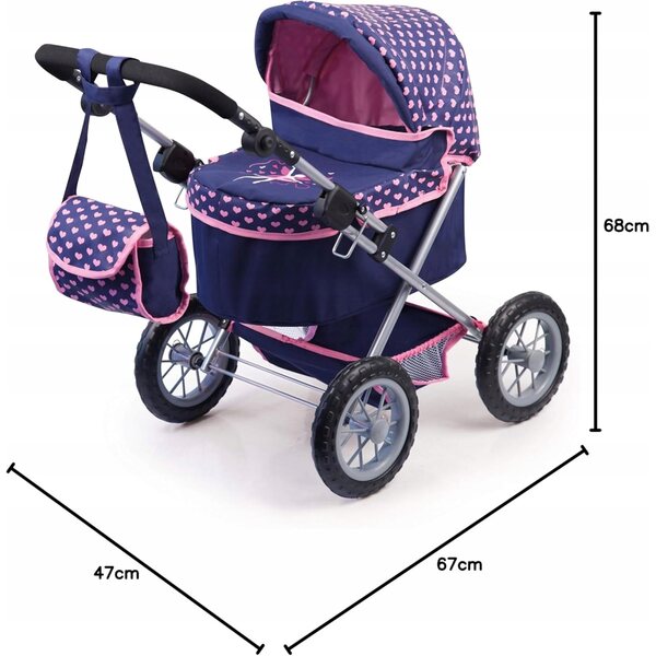 Opvouwbare poppenwagen met verstelbaar handvat en accessoires inbegrepen