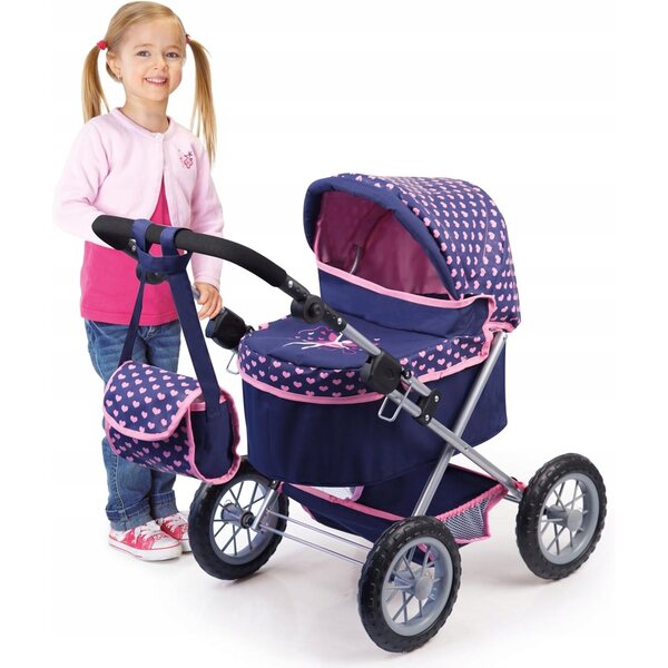 Opvouwbare poppenwagen met verstelbaar handvat en accessoires inbegrepen
