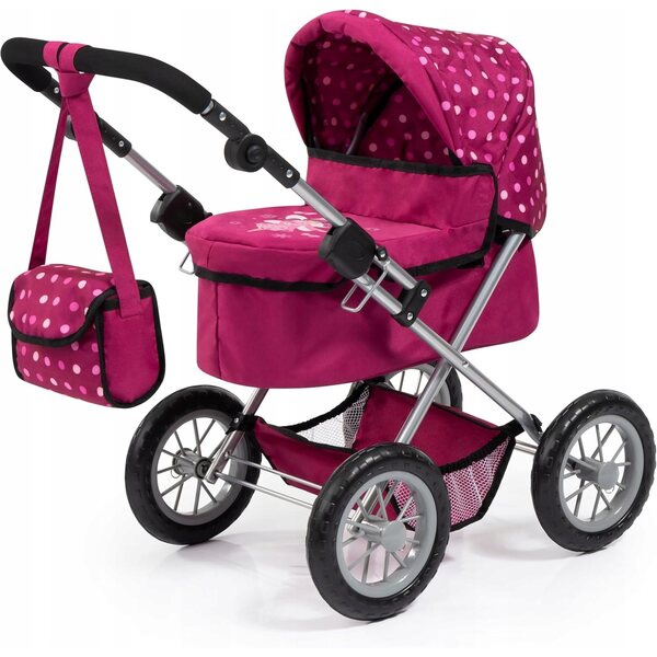 Opvouwbare poppenwagen met verstelbaar handvat en accessoires inbegrepen