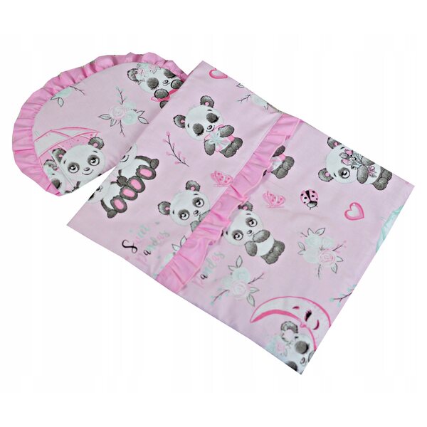 Komplettes Bettwäsche-Set für Puppenwagen aus Baumwolle mit rosa Kissen und Bezug