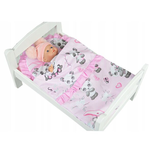 Komplettes Bettwäsche-Set für Puppenwagen aus Baumwolle mit rosa Kissen und Bezug