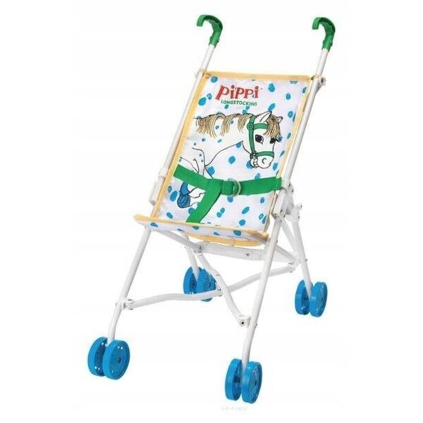 Pippi-Puppenkinderwagen mit Alfonso-Pferdemotiv, faltbar und farbenfroh