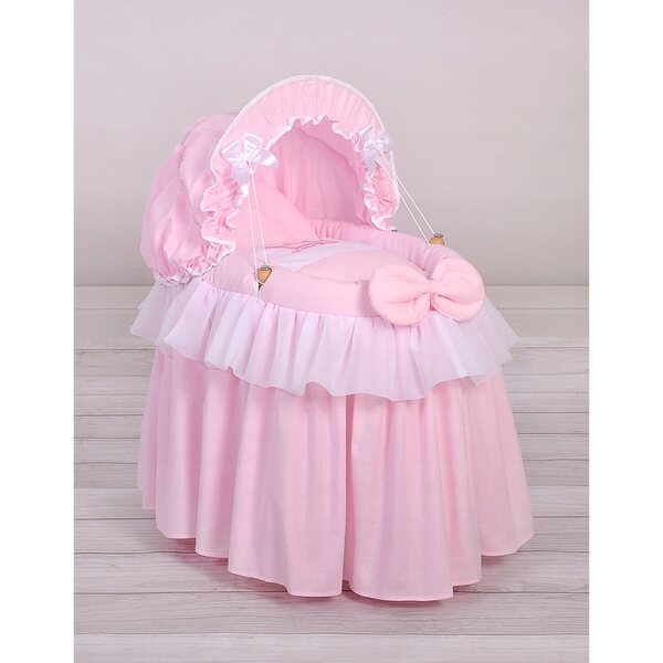 My Sweet Baby tiefer Puppenwagen mit rosafarbenem Verdeck aus Naturgeflecht