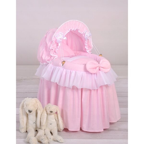 My Sweet Baby tiefer Puppenwagen mit rosafarbenem Verdeck aus Naturgeflecht