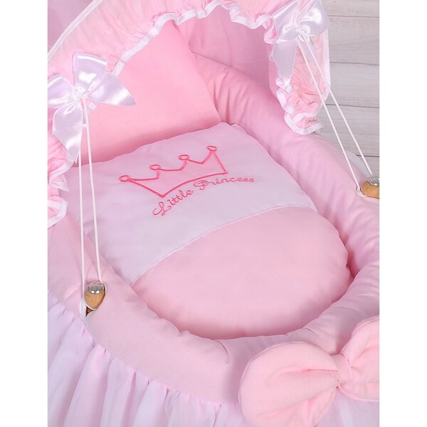 My Sweet Baby tiefer Puppenwagen mit rosafarbenem Verdeck aus Naturgeflecht