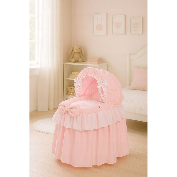 My Sweet Baby tiefer Puppenwagen mit rosafarbenem Verdeck aus Naturgeflecht