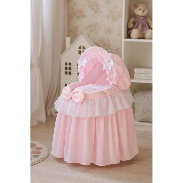 My Sweet Baby tiefer Puppenwagen mit rosafarbenem Verdeck aus Naturgeflecht