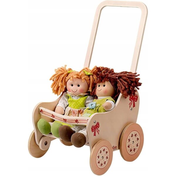 Dida Puppenwagen aus Holz mit dekorativer Schleife, 28 x 23 x 37 cm