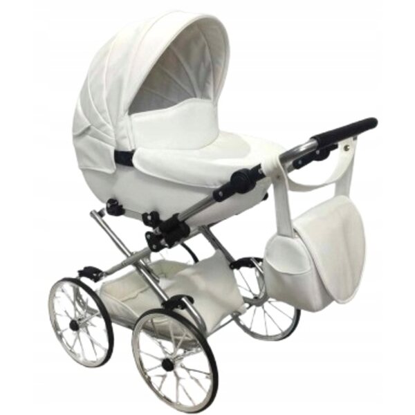 Großer verstellbarer Retro-Puppenwagen in Rosa und Silber für kleine Mädchen