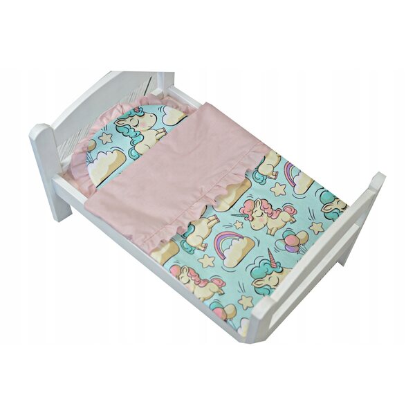 Komplettes Baumwoll-Bettwäsche-Set für Puppenwagen – rosa Einhörner
