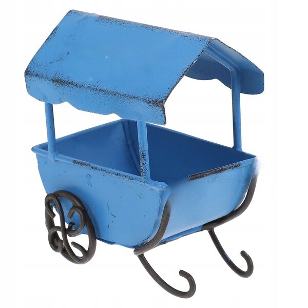Decorazione portatile a carrozzina in metallo blu per casa e giardino