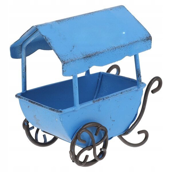 Decorazione portatile a carrozzina in metallo blu per casa e giardino