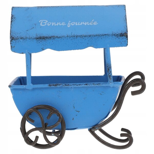 Decorazione portatile a carrozzina in metallo blu per casa e giardino