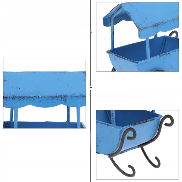 Decorazione portatile a carrozzina in metallo blu per casa e giardino