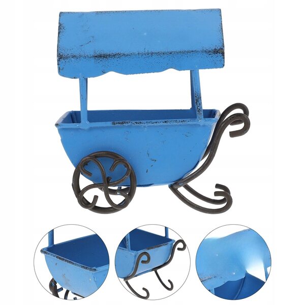 Decorazione portatile a carrozzina in metallo blu per casa e giardino