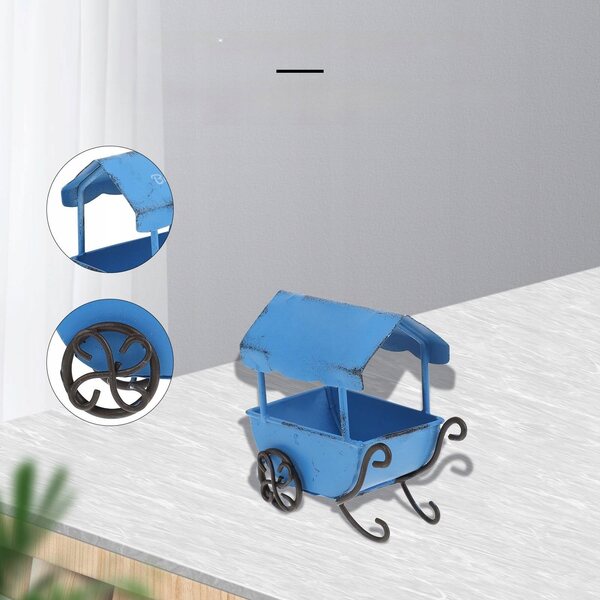 Decorazione portatile a carrozzina in metallo blu per casa e giardino