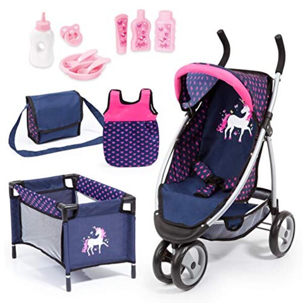 BAYER Jogger Sport Mega Set: Kinderwagen und Zubehör für Puppen bis 46 cm
