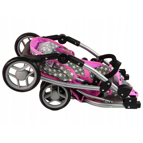 2-in-1-Puppenwagen, Gondel und Buggy, rosa mit Sternen, LEAN Toys