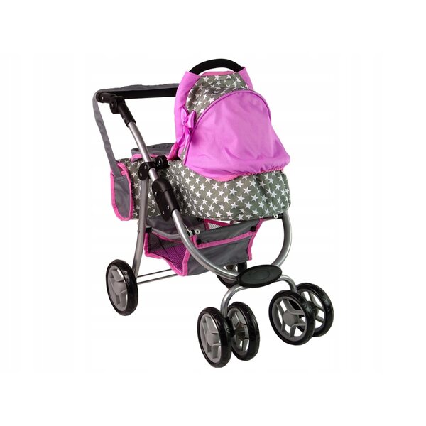 2-in-1-Puppenwagen, Gondel und Buggy, rosa mit Sternen, LEAN Toys
