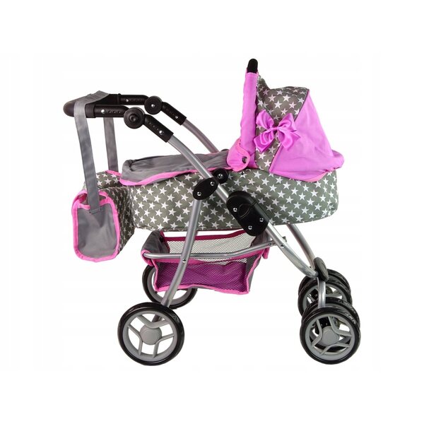 2-in-1-Puppenwagen, Gondel und Buggy, rosa mit Sternen, LEAN Toys