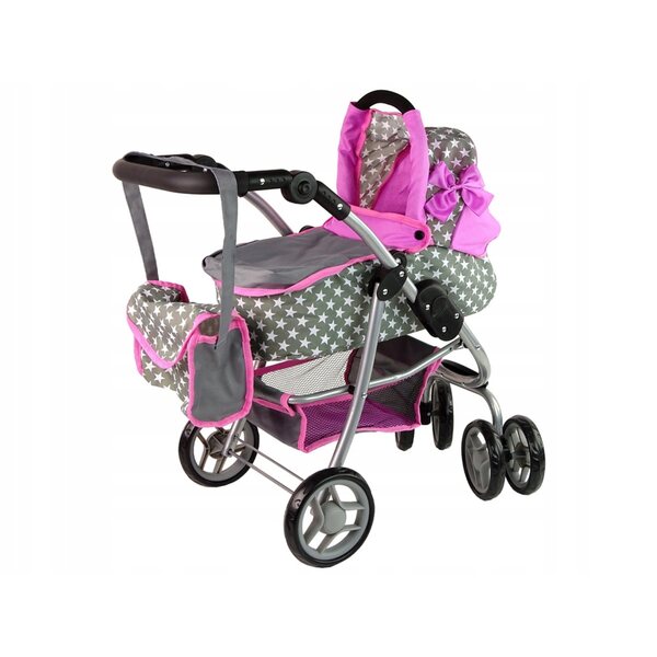 2-in-1-Puppenwagen, Gondel und Buggy, rosa mit Sternen, LEAN Toys