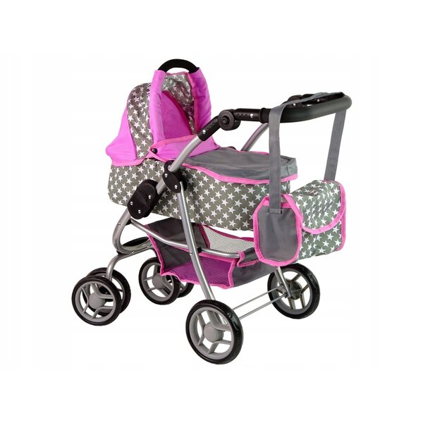 2-in-1-Puppenwagen, Gondel und Buggy, rosa mit Sternen, LEAN Toys