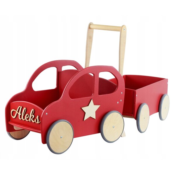 Holzschiebewagen mit anpassbarem Anhänger und verstellbarem Griff