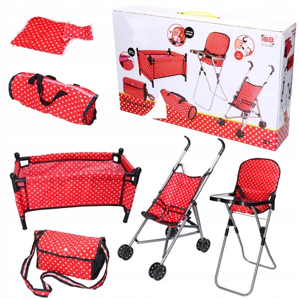Set 5 in 1 Kinderwagen, Bett und Zubehör für Puppen, Lernspiel