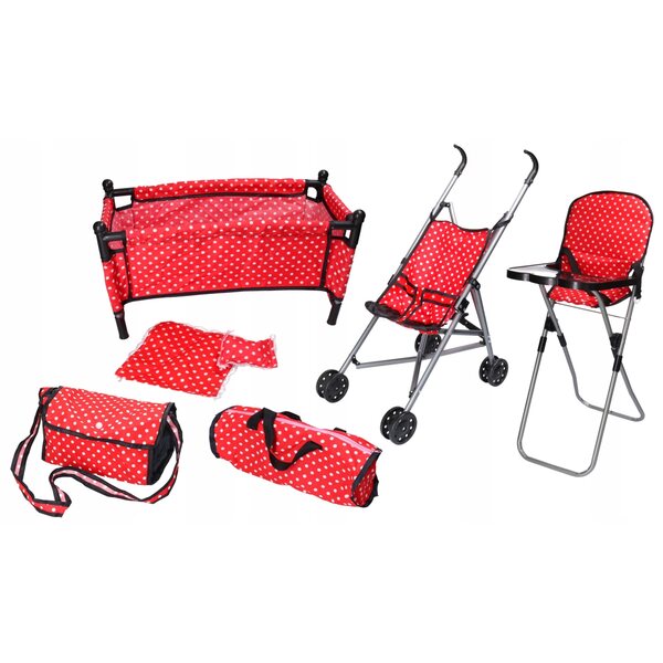 Set 5 in 1 Kinderwagen, Bett und Zubehör für Puppen, Lernspiel