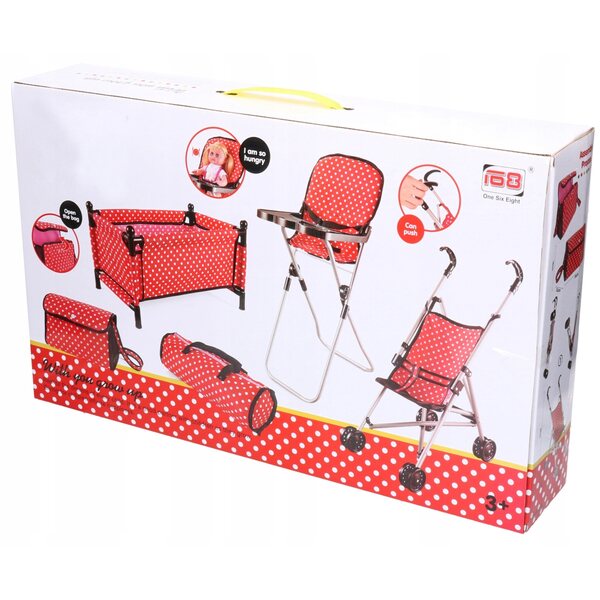 Set 5 in 1 Kinderwagen, Bett und Zubehör für Puppen, Lernspiel
