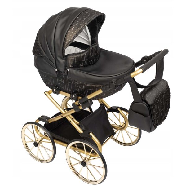 Poussette de poupée de style rétro profond avec structure réglable et accessoires