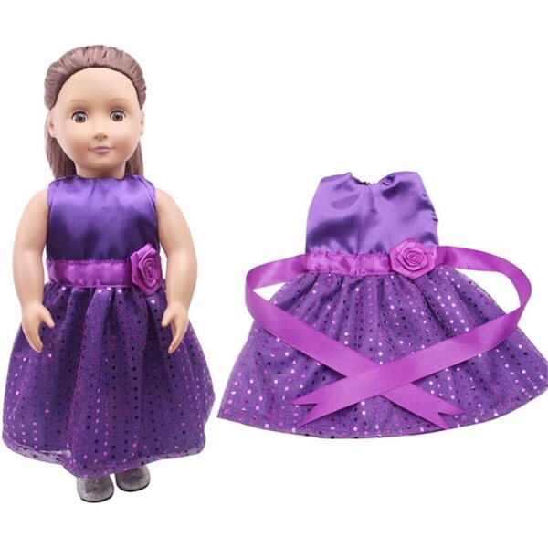 Abito in Pizzo Viola per Bambole Americane 46 cm, Casual e Facile da Indossare