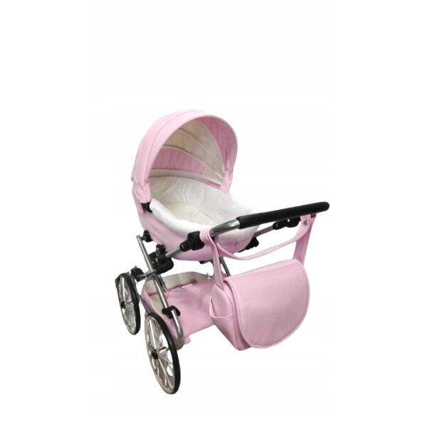 Darsi großer Retro-Puppenwagen, tief, rosa und silberfarben, mit Jackmar-Zubehör