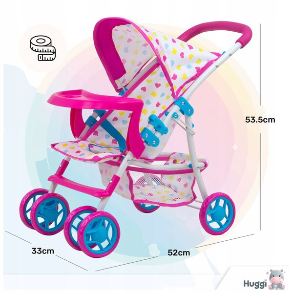 Ein rosafarbener Magical Candy Puppenwagen mit Metallrahmen
