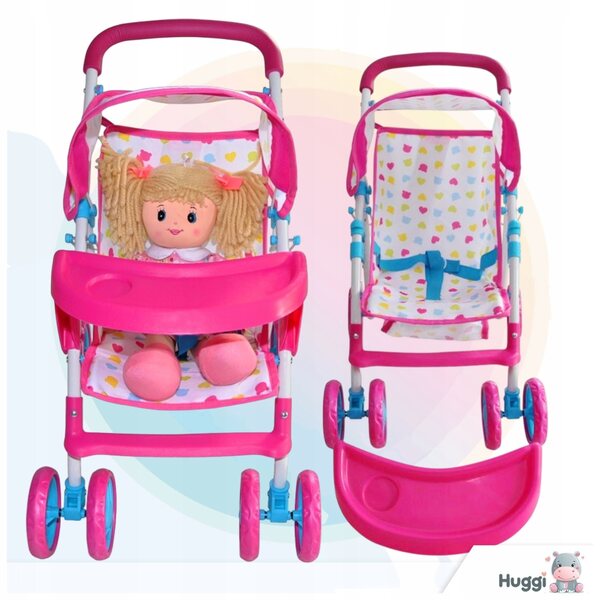 Ein rosafarbener Magical Candy Puppenwagen mit Metallrahmen