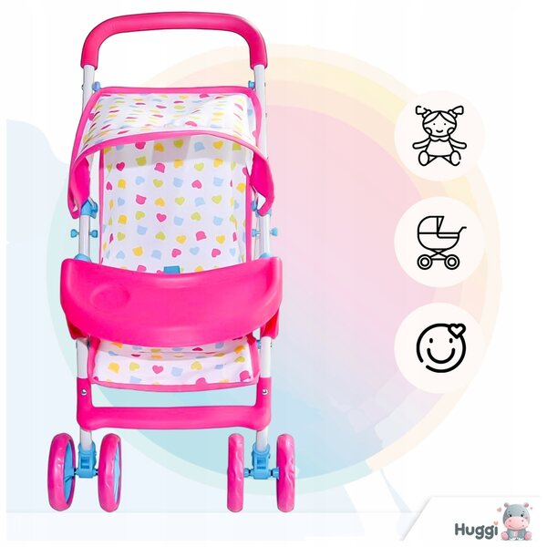 Ein rosafarbener Magical Candy Puppenwagen mit Metallrahmen