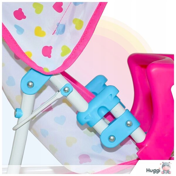 Ein rosafarbener Magical Candy Puppenwagen mit Metallrahmen