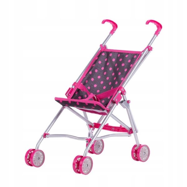 TO-MA Lily Zusammenklappbarer Puppenwagen in Schwarz und Rosa mit Punkten